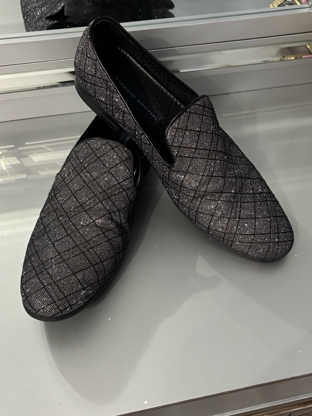Giorgio Brutini Black Sparkle Plaid Slip-On Loafers